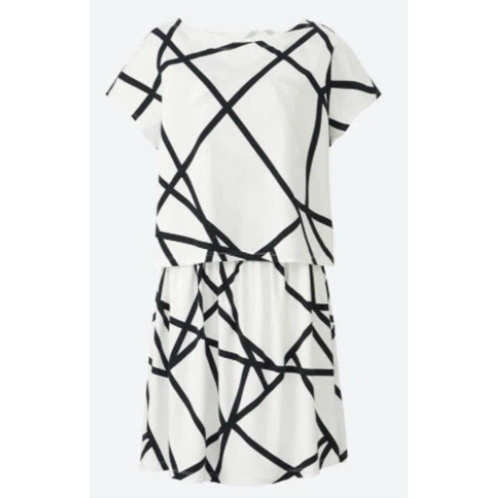 Uniqlo Black & White Minimalism 80s Style T Shirt Dress Sz Med 1 Piece MOD hip